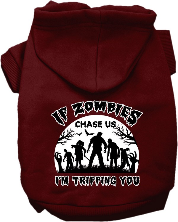 If Zombies Chase Us Screen Print Dog Hoodie Maroon Size XS